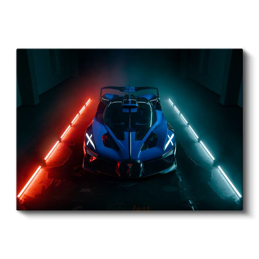 Bugatti Bolide - Neon Işıklar Altında Süper Otomobil Kanvas Tablo