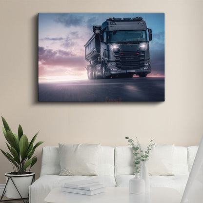Scania Kamyon - Gün Batımında Ağır Vasıta Kanvas Tablo