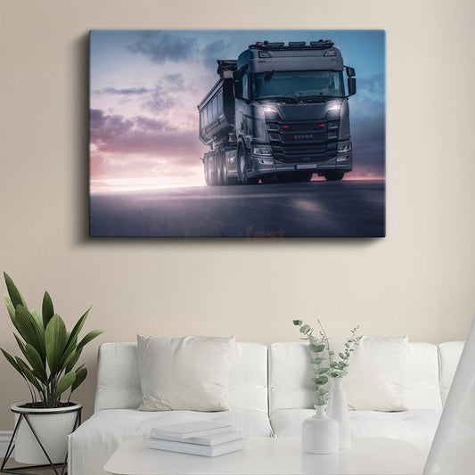 Scania Kamyon - Gün Batımında Ağır Vasıta Kanvas Tablo