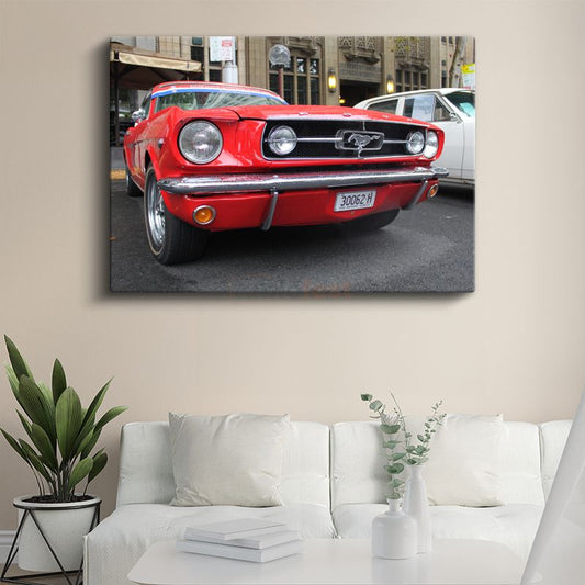 Ford Mustang - Kırmızı Klasik Amerikan Muscle Car Kanvas Tablo