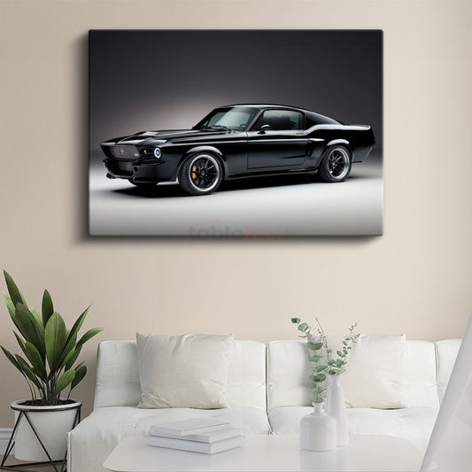 Ford Mustang - Siyah Modifiye Klasik Amerikan Arabası Kanvas Tablo
