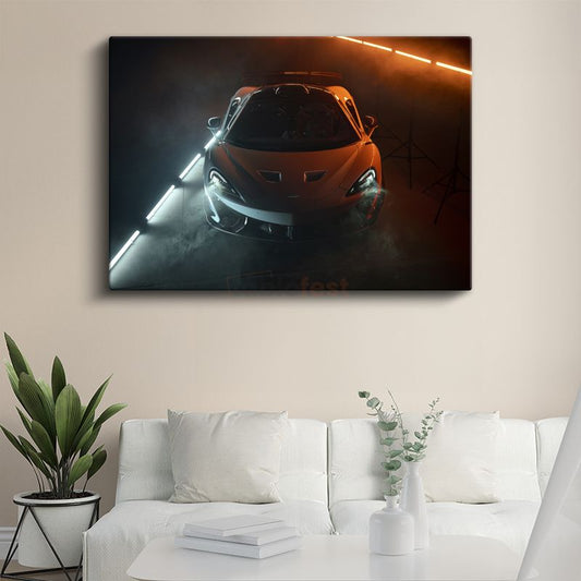 McLaren 720S - Turuncu Spor Otomobil Gece Görünümü Kanvas Tablo