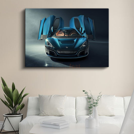 Rimac Nevera - Mavi Elektrikli Hiper Otomobil Kanvas Tablo