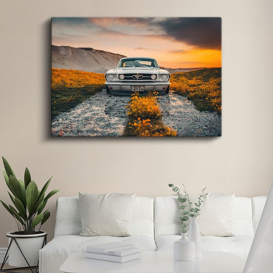 Ford Mustang Klasik - Beyaz Amerikan Muscle Car Kanvas Tablo