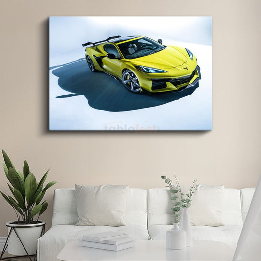 Chevrolet Corvette Z06 - Sarı Spor Otomobil Profil Kanvas Tablo