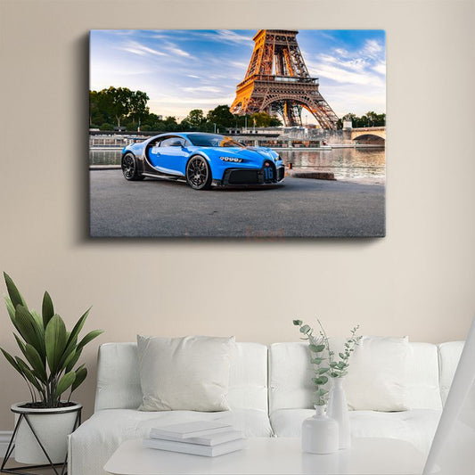 Bugatti Chiron - Paris'te Mavi Hipercar Kanvas Tablo