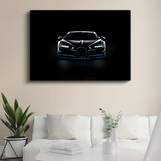 Bugatti Chiron - Karanlıkta Ön Farları Yanan Hipercar Kanvas Tablo