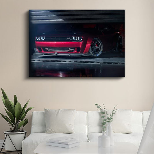 Dodge Challenger SRT - Kırmızı Işıklı Muscle Car Kanvas Tablo