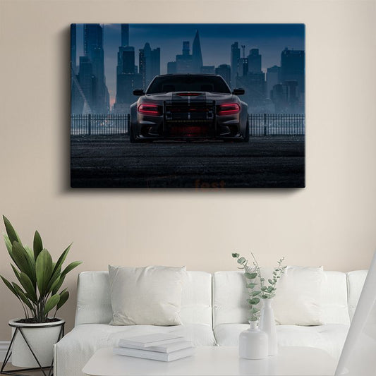 Dodge Charger - Şehir Manzaralı Modifiye Spor Sedan Kanvas Tablo