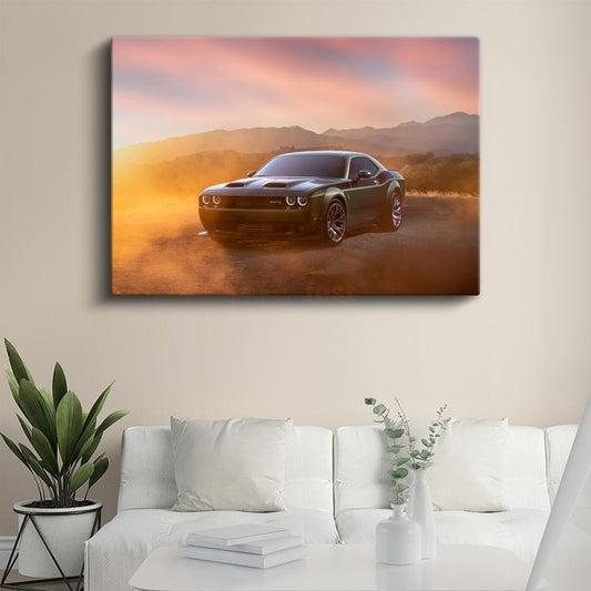 Dodge Challenger - Gün Batımında Amerikan Muscle Car Kanvas Tablo