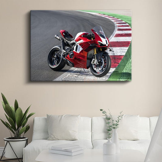 Ducati Panigale V4 - Yarış Pistinde Kırmızı Süper Spor Motosikleti Kanvas Tablo