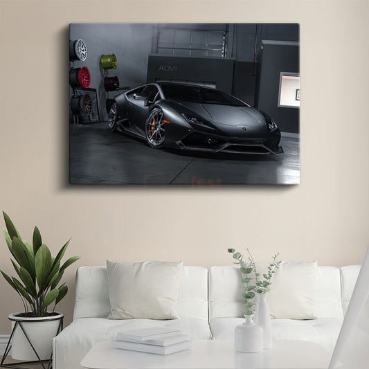 Lamborghini Huracan - Mat Siyah İtalyan Süper Otomobil Kanvas Tablo