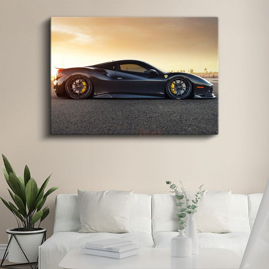 Ferrari 488 GTB - Gece Manzaralı Süper Otomobil Kanvas Tablo