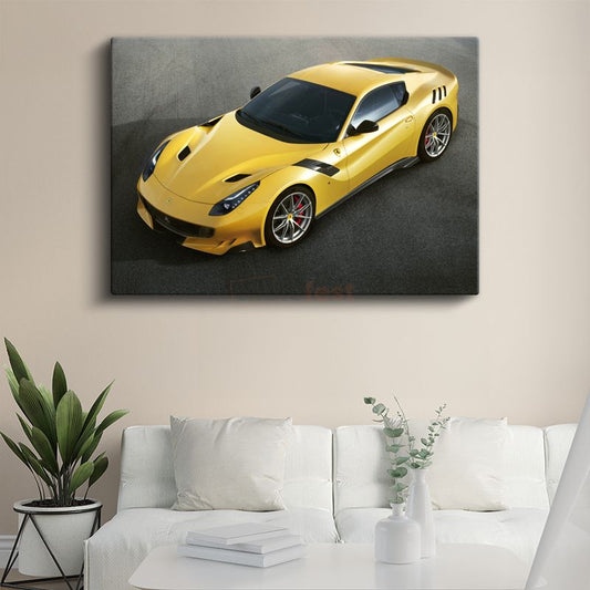 Ferrari F12tdf - Sarı İtalyan Süper Otomobil Kanvas Tablo