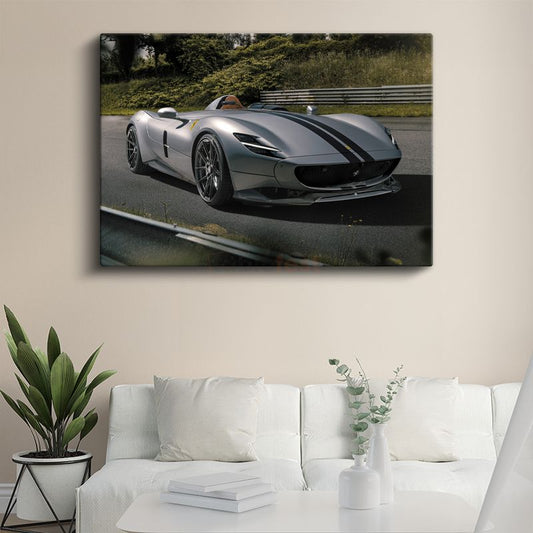 Ferrari Monza SP2 - Gümüş Yarış Otomobili Kanvas Tablo