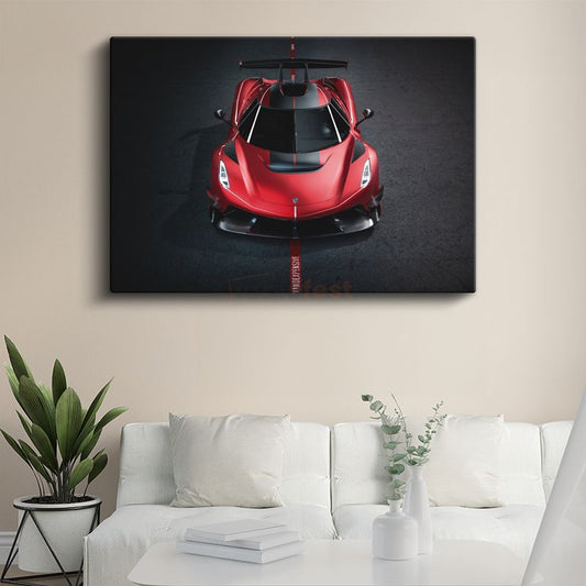 Koenigsegg Jesko - Kırmızı Yarış Otomobili Şaheseri Kanvas Tablo