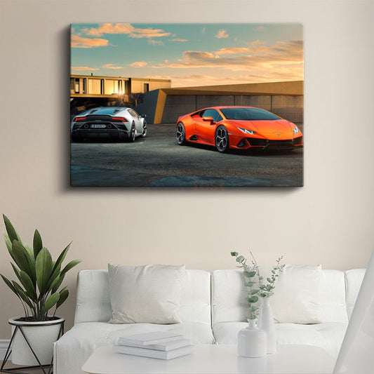 Lamborghini Huracan EVO - İkili Süper Spor Otomobil Kanvas Tablo
