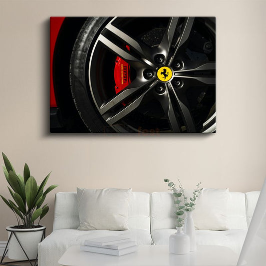 Ferrari - İkonik Kırmızı Fren Kaliperi ve Jant Göbeği Kanvas Tablo