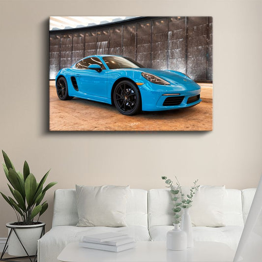 Porsche 718 Cayman - Miami Mavisi Lüks Spor Coupe Kanvas Tablo