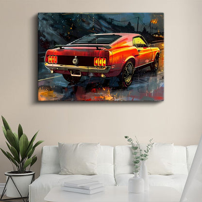 Ford Mustang - Retro Amerikan Muscle Car Arka Görünüm Kanvas Tablo