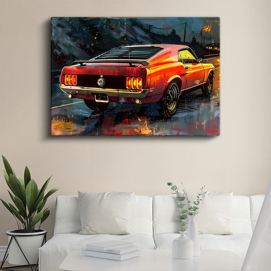 Ford Mustang - Retro Amerikan Muscle Car Arka Görünüm Kanvas Tablo