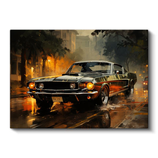 Ford Mustang Fastback - Yağmurlu Gece Şehir Kanvas Tablo