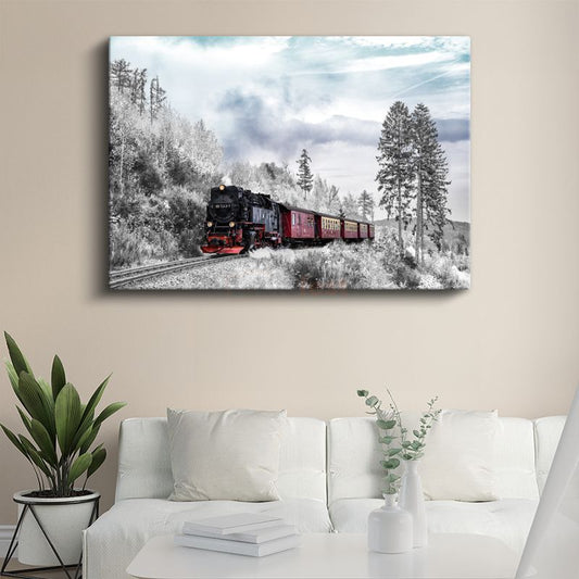 Buharlı Tren - Kış Manzarasında Nostaljik Lokomotif Kanvas Tablo