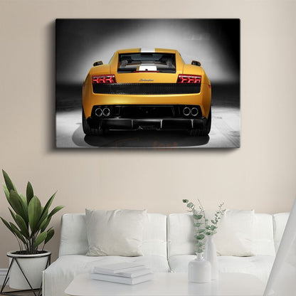 Lamborghini Gallardo - Sarı Süper Otomobil Arka Görünüm Kanvas Tablo