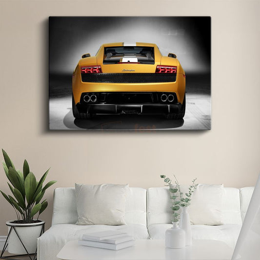Lamborghini Gallardo - Sarı Süper Otomobil Arka Görünüm Kanvas Tablo