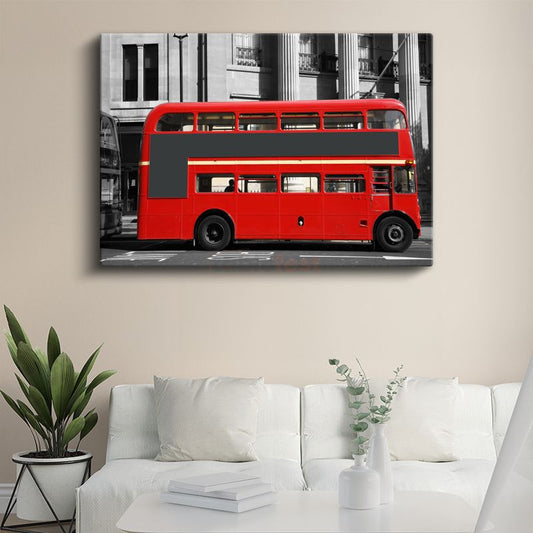 Londra Routemaster - Siyah Beyaz Şehirde Kırmızı İkonik Otobüs Kanvas Tablo