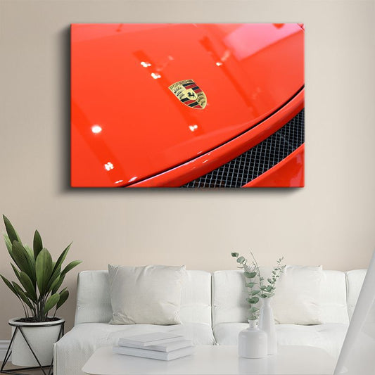 Porsche Amblemi - Kırmızı Spor Otomobil Detayı Kanvas Tablo