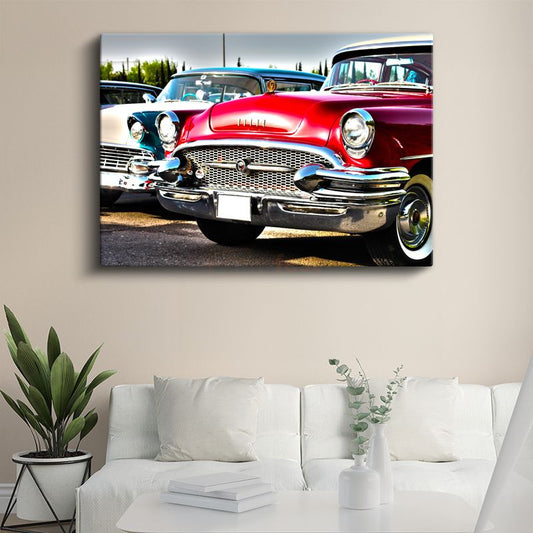 Klasik Amerikan Arabaları - Buick ve Chevrolet Nostaljik Koleksiyon Kanvas Tablo