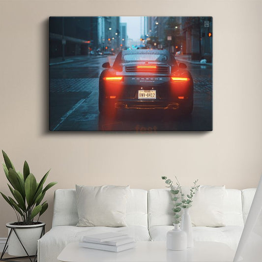 Porsche 911 Carrera - Şehir Işıklarında Lüks Otomobil Kanvas Tablo
