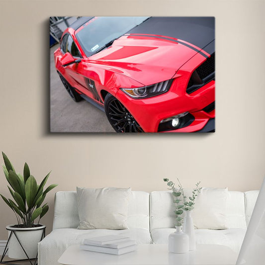 Ford Mustang Detay - Kırmızı Spor Otomobil Tasarımı Kanvas Tablo