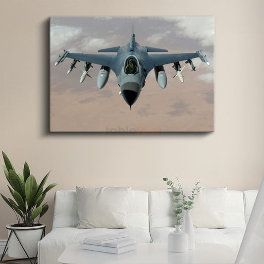 F-16 Savaş Uçağı - Havada Görev Başında Askeri Jet Kanvas Tablo