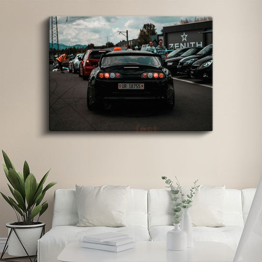 Toyota Supra - Siyah Spor Otomobil Arka Görünüm Kanvas Tablo