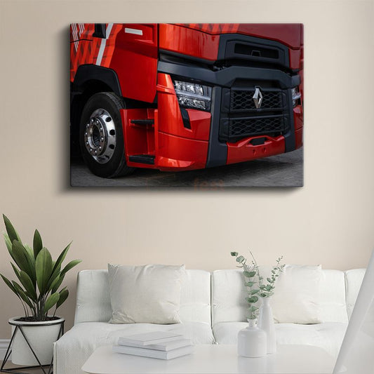 Renault Kamyon - Kırmızı Tır Ön Detay Kanvas Tablo