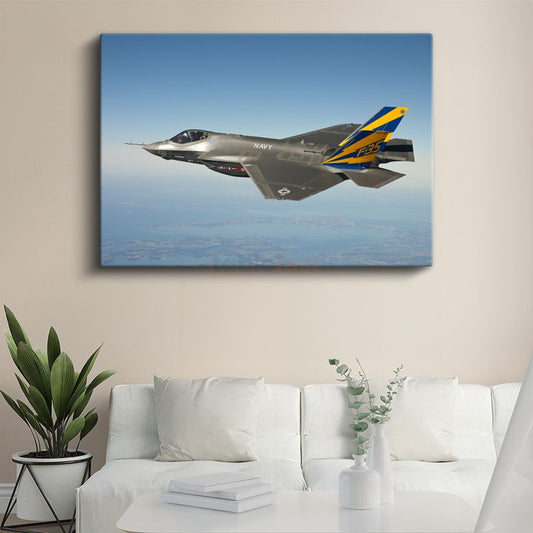 F-35 Savaş Uçağı - Gökyüzünde NAVY Jetfighter Kanvas Tablo