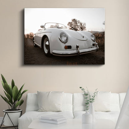 Porsche 356 - Beyaz Klasik Alman Roadster Kanvas Tablo