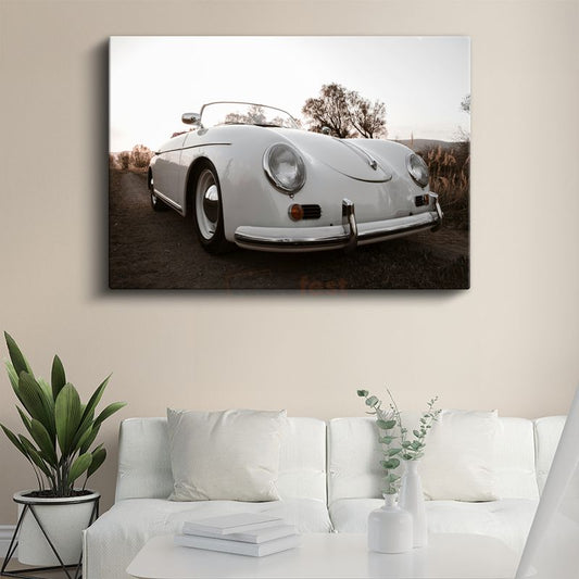 Porsche 356 - Beyaz Klasik Alman Roadster Kanvas Tablo