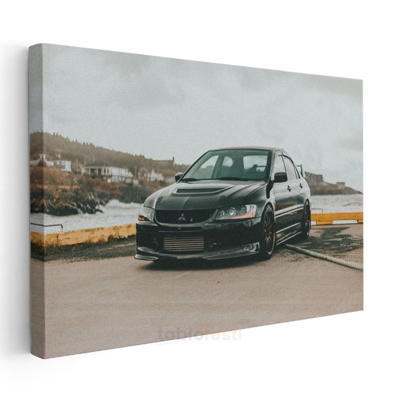 Mitsubishi Lancer Evolution - Siyah Spor Sedan Kanvas Tablo