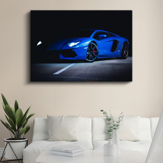 Lamborghini Aventador - Mavi Süper Otomobil Kanvas Tablo