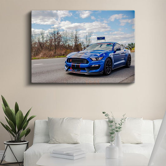 Ford Mustang Shelby GT350 - Mavi Yarış Şeritleri Spor Otomobil Kanvas Tablo