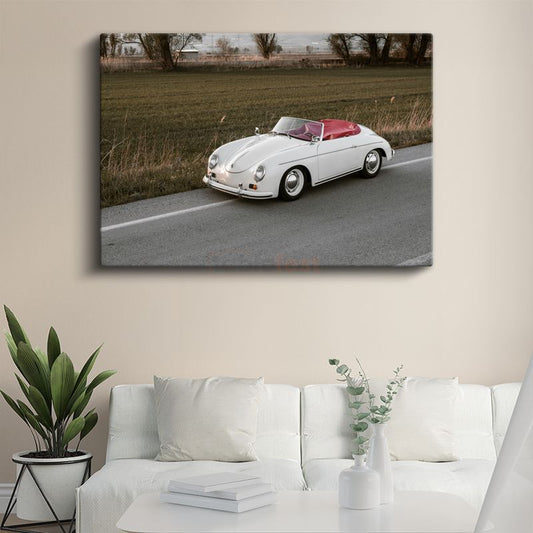 Porsche 356 Speedster - Klasik Beyaz Üstü Açık Spor Otomobil Kanvas Tablo