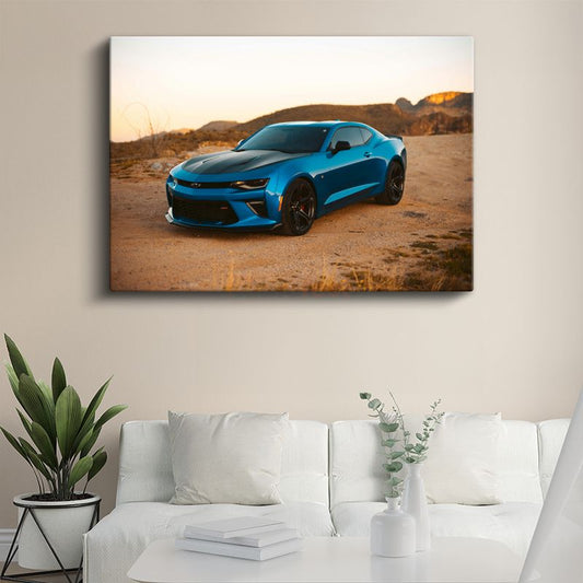 Chevrolet Camaro - Çöl Manzarasında Kanvas Tablo