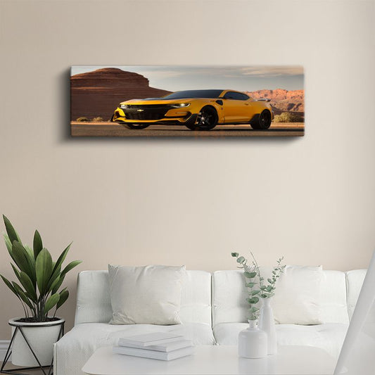 Chevrolet Camaro - Çöl Manzarasında Sarı Kanvas Tablo
