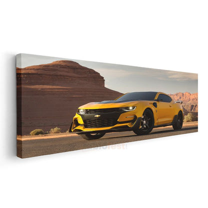 Chevrolet Camaro - Çöl Manzarasında Sarı Kanvas Tablo