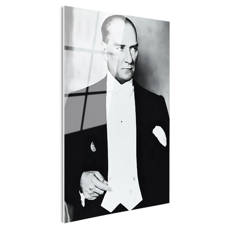 Tamperli Gerçek Cam Tablo Atatürk Frak Giyim Atatürk Tablosu Duvar Dekoru