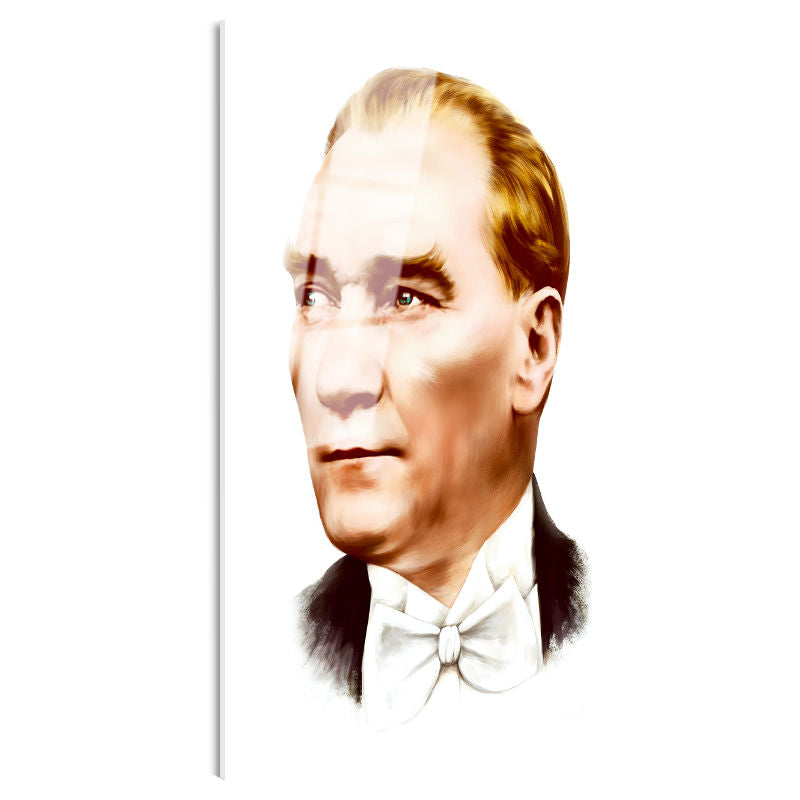 Tamperli Gerçek Cam Tablo Atatürk Papyonlu Çizim Atatürk Tablosu Duvar Dekoru