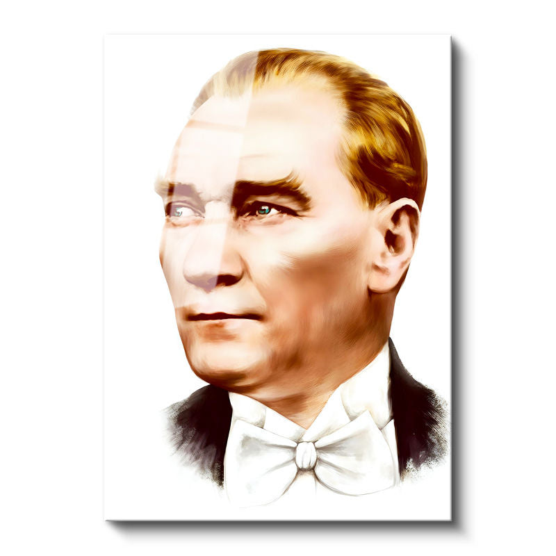 Tamperli Gerçek Cam Tablo Atatürk Papyonlu Çizim Atatürk Tablosu Duvar Dekoru